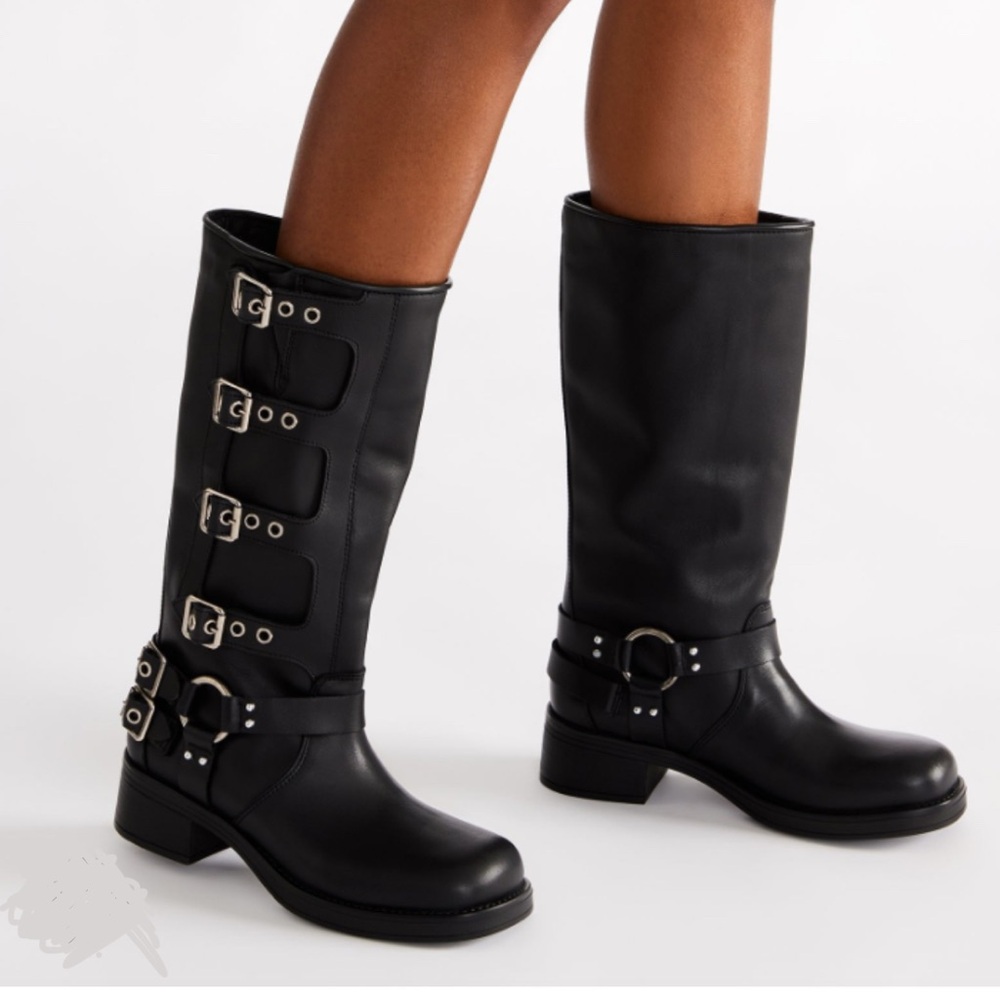 Steve Madden Rocky Black Multi-Buckle Combat Boots 8.5